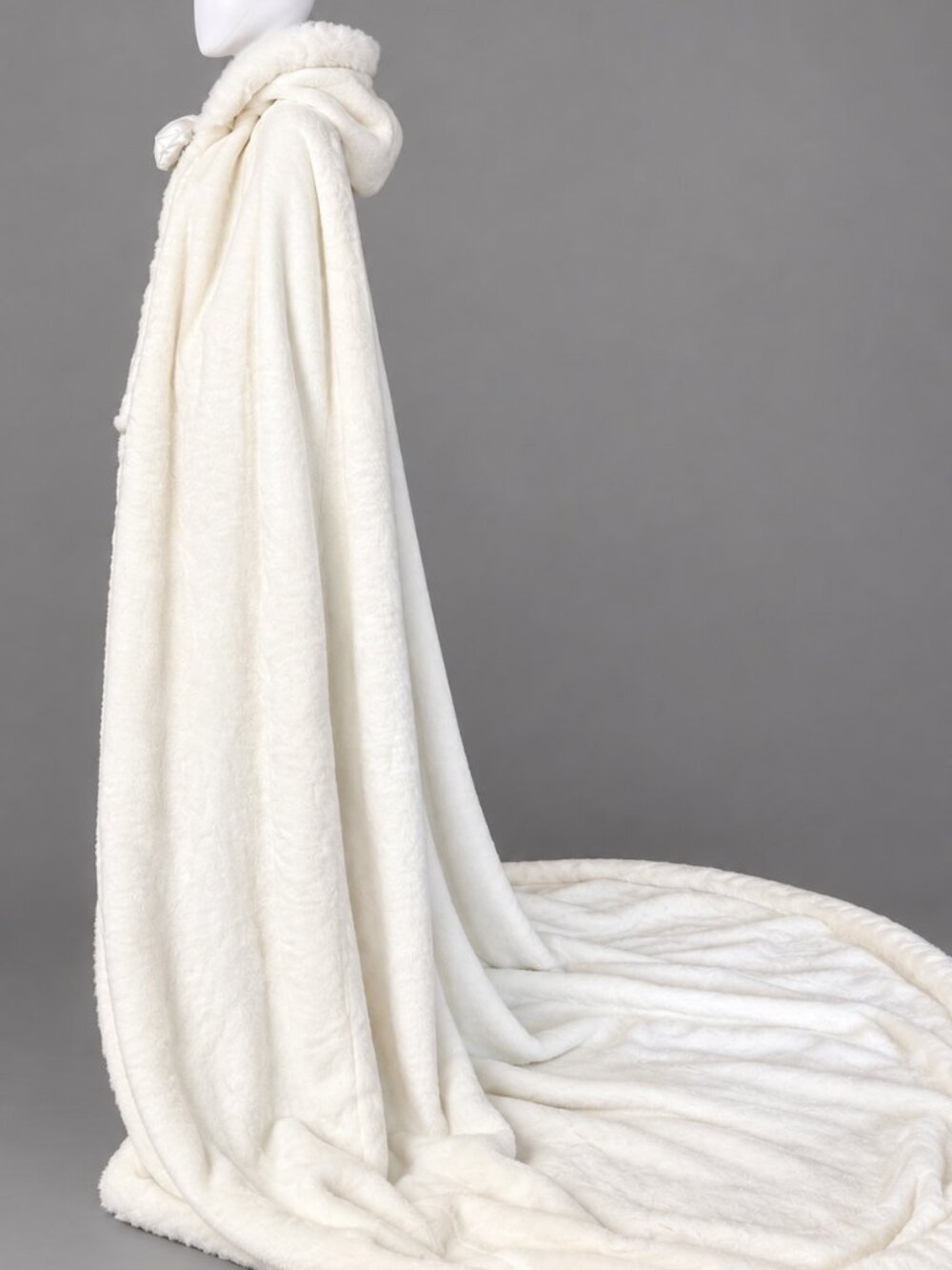 LUX Ivory Faux Fur Hooded Cape Cloak Extra Long Costume Cosplay or Bridal